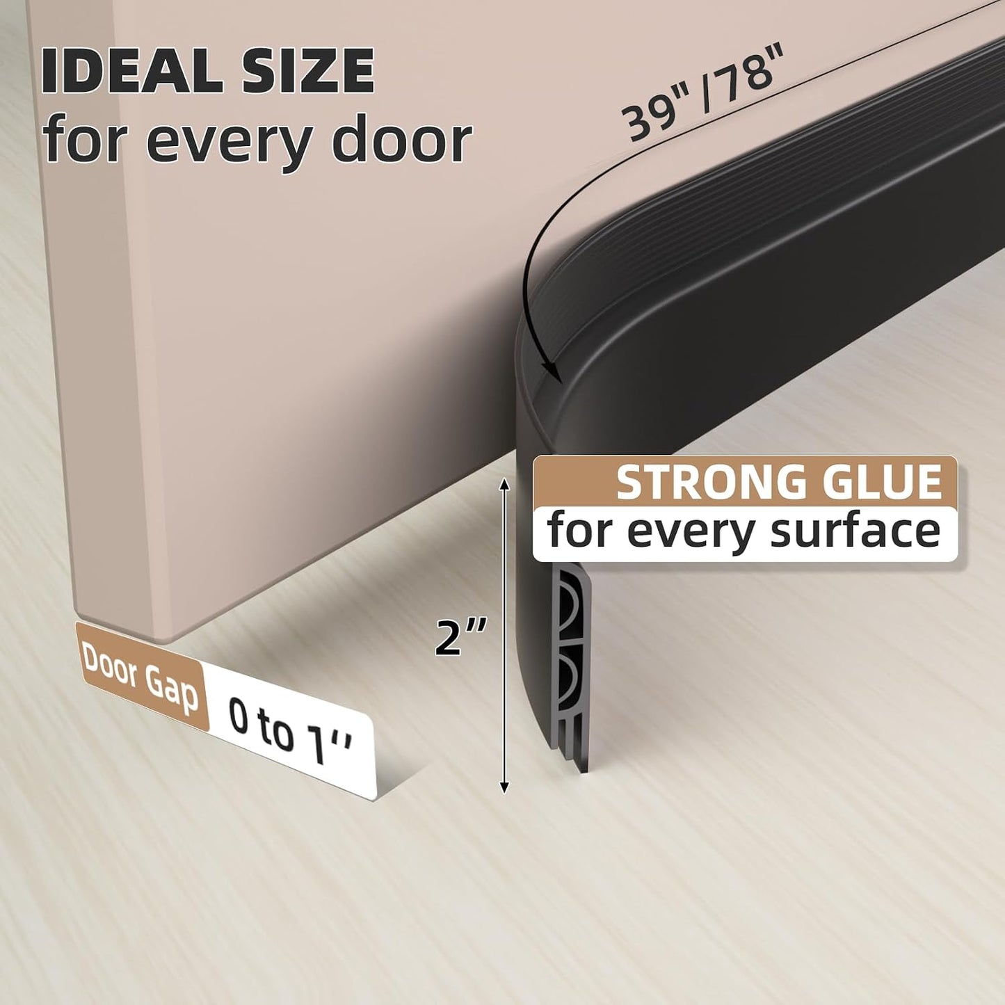 KNEELISA 39" Black Under Door Draft Stopper Interior for 0-1“ Gap,Silicone | Bottom Door Sweep Sound Proofing,Soundproofing Noise Blocker,Gap Filler Soundproof Seal Strip
