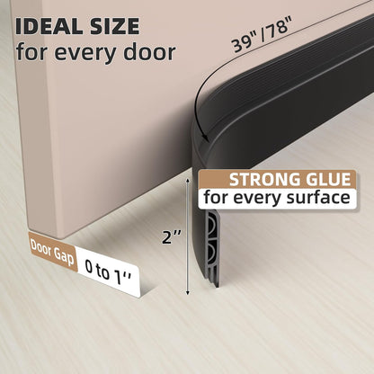 KNEELISA 39" Black Under Door Draft Stopper Interior for 0-1“ Gap,Silicone | Bottom Door Sweep Sound Proofing,Soundproofing Noise Blocker,Gap Filler Soundproof Seal Strip