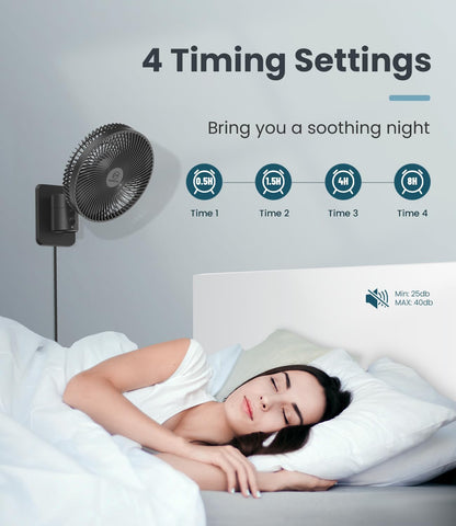 LEMOISTAR 8 Inch Small Wall Mounted RV Fan with Remote Control, 90° Oscillating, 4 Speeds, 4 Timer, Adjustable Tilt, 70 Inch Cord, Quiet, for Corner Bedroom Home Office Garage-Black