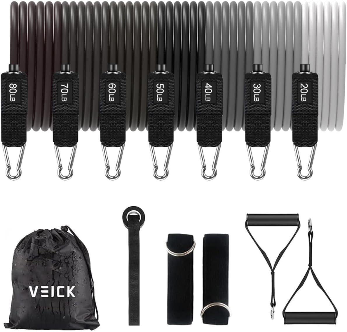 VElCK Resistance Bands Set with Handles for Exercise, Workout and Home Gym | 100% Natural Latex, 10-150LBS, Versatile for Yoga, Pilates, Strength, Home Gym