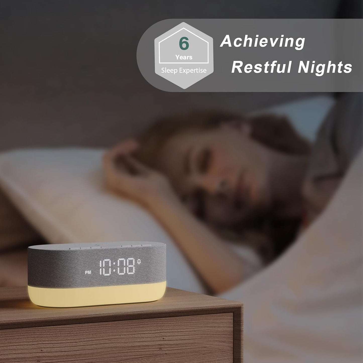 HOUSBAY 3 in 1 Sound Machine Alarm Clock& Wireless Charger: Soothing White Noise, Bluetooth Music Relaxation & Customized Sleep-Wake Routine | Bluetooth Music Relaxation, White Noise for Sleeping, Dimmable Clock for Bedroom, Customized Sleep-Wake Routine