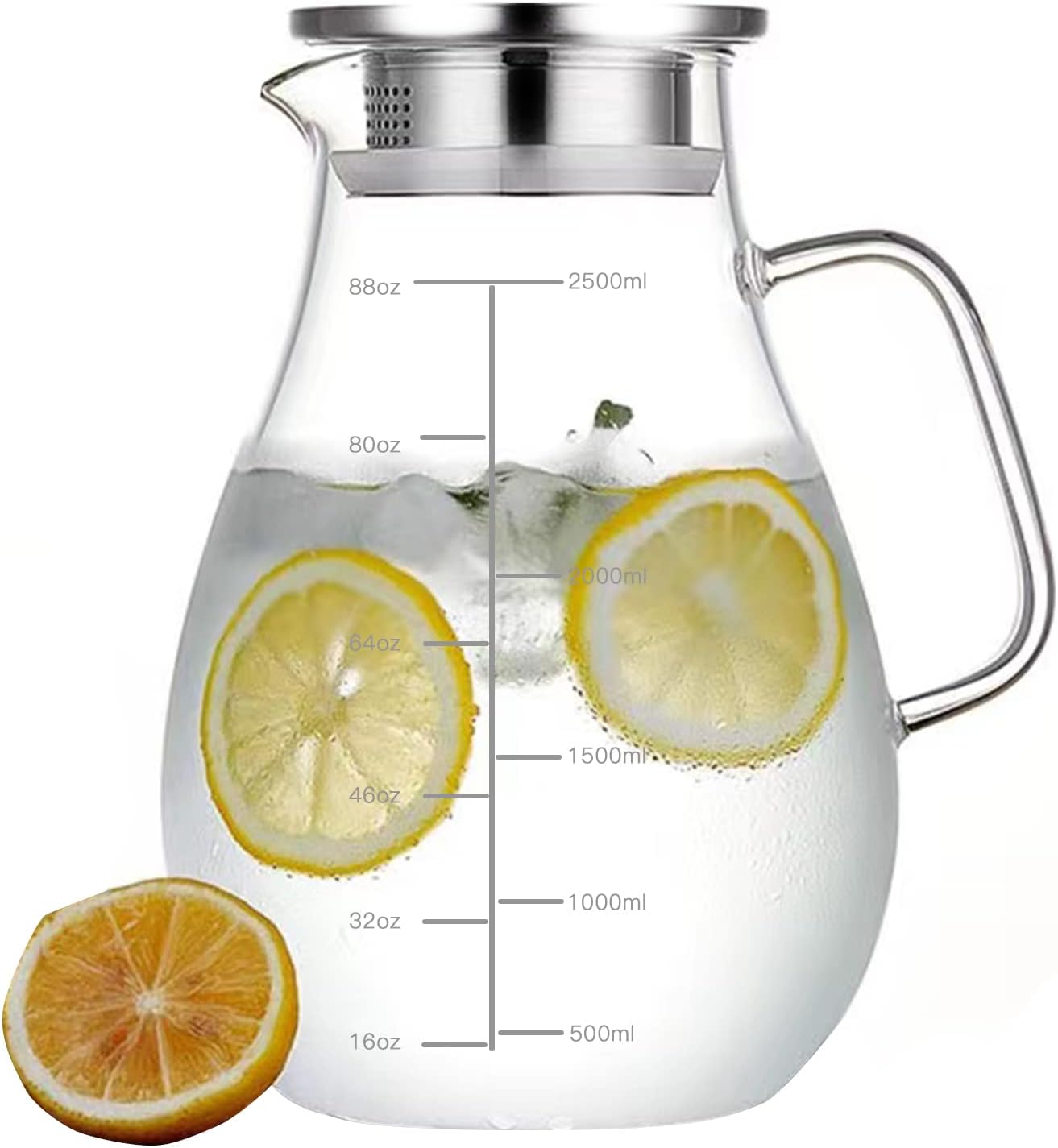 60.8oz Glass Teapot, Stovetop & Microwave Safe Glass Borosilicate Tea Pot,Clear Teapot with Strainer, Glass Tea Kettle with Wooden Lid, Loose Leaf、Fruit Tea and Fragrant Tea