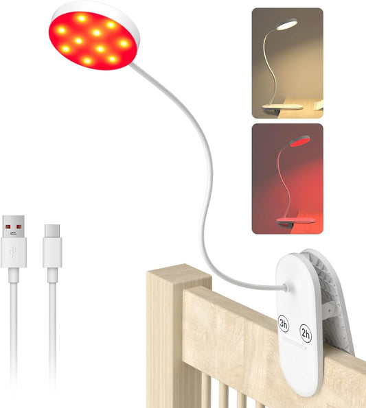 Red Book Light, Rechargeable Clip On 625nm LED Light for Reading | Timer, Red Light Sleep Aid, Bedside Lamp, For Workbench, For Kids & Studying
