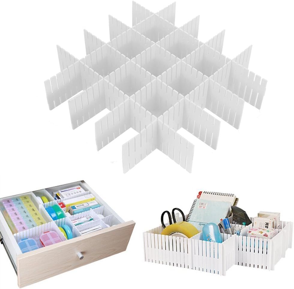 Onerbuy 8pcs Adjustable Grid Drawer Dividers DIY Plastic Closet Separator Tidy Organizer Container 32.5 * 7cm/ 12.8 * 2.8inch for Underwear Socks Belt Office Supplies(Transparent White)
