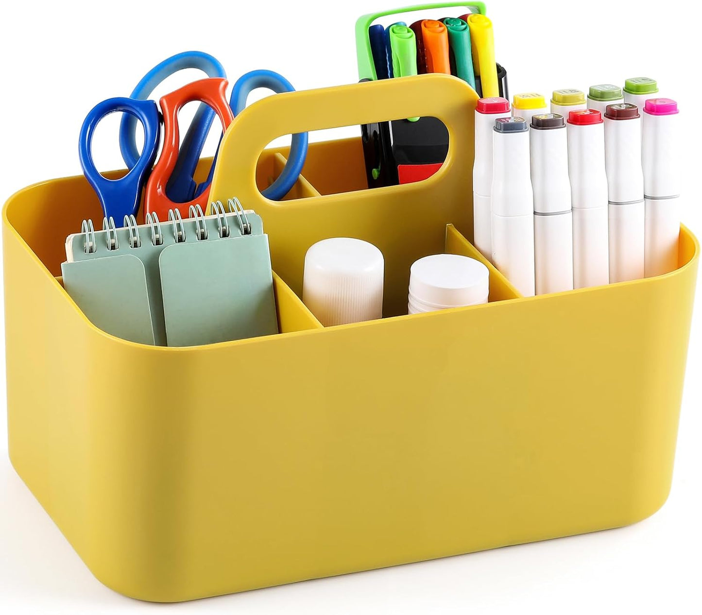 Multiuse Caddy Organizer with Handle, Portable Divided Plastic Tote Bin - Art Craft, Stationary Pen Marker Crayons, Makeup Hair Supplies Storage - Bathroom, Classroom, Dorm, Office, Desk Holder - Grey
