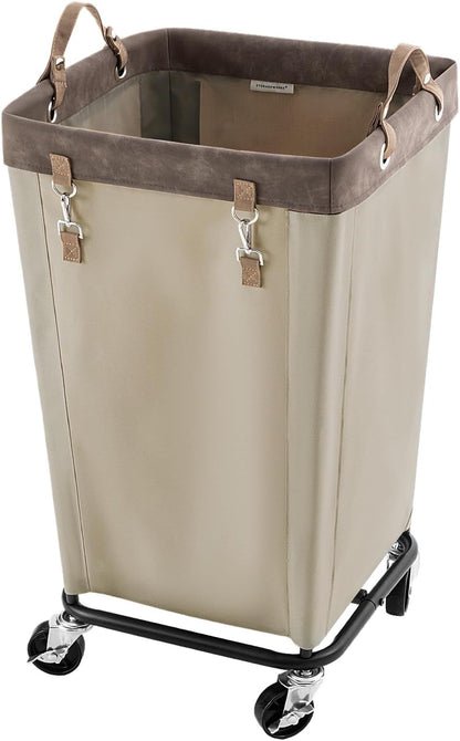 StorageWorks 160L Laundry Basket with Wheels, Rolling Hampers for Clothing | Beige Laundry Basket with Wheels, Metal Frame & Handles, Rolling Hamper for Bedroom, Bathroom, Dorm, Hotel