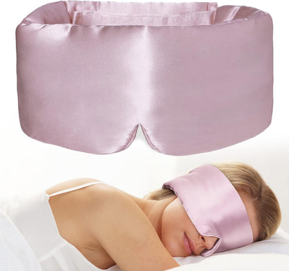 100% Natural Silk Eye Mask for Women Men, Soft Pressureless Cooling Blackout Eye Covers for Sleeping, Large Size Sleep Mask fits All Heads Adjustable, 1PC, Black