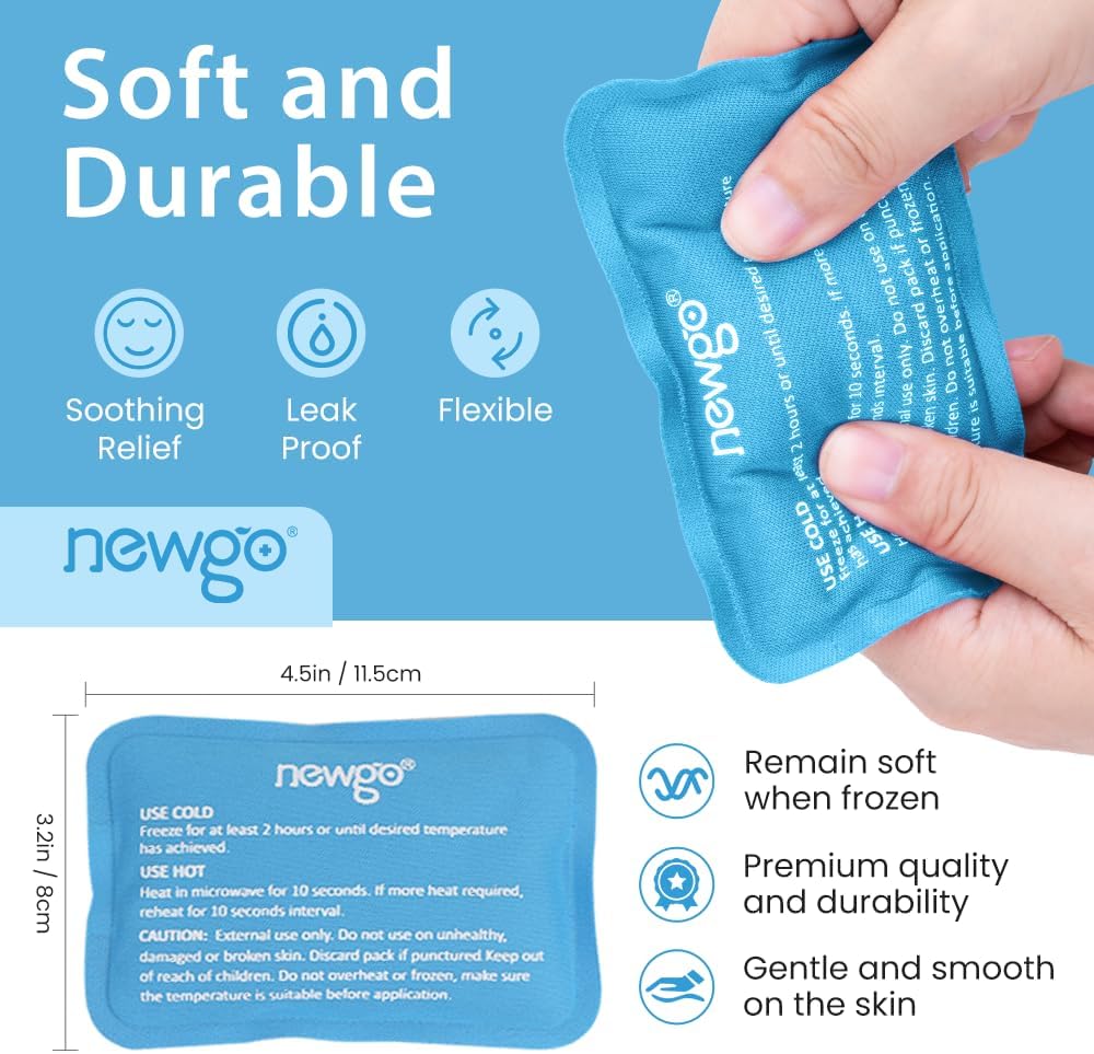 NEWGO Mini Ice Packs, Reusable Cold Gel for Pain Relief, 6 Pack