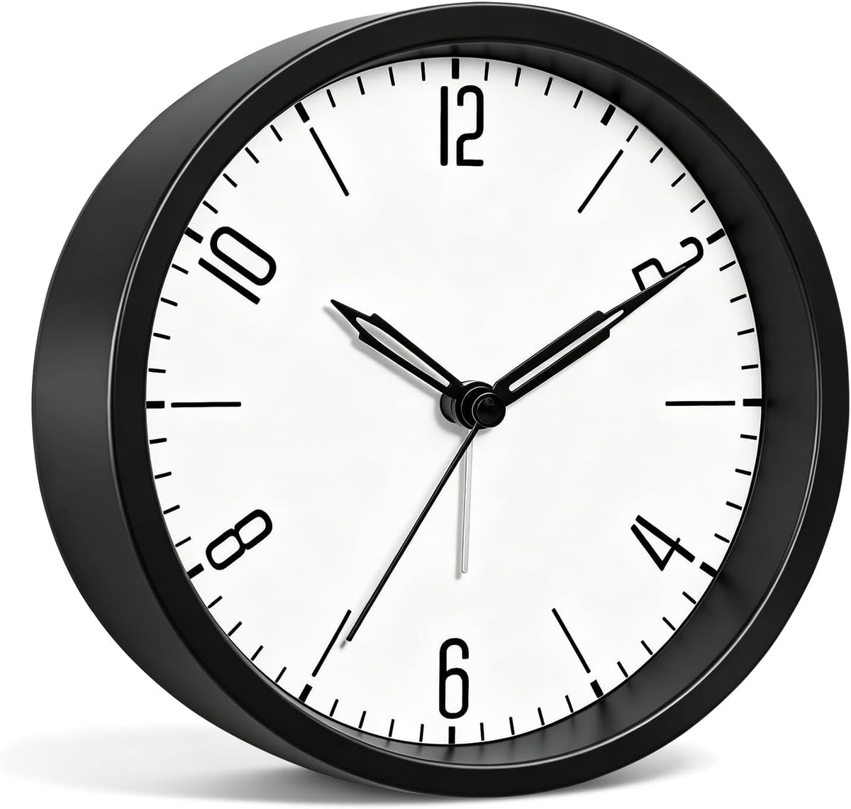 Modern Analog Loud Alarm Clock with Unique Dial Design, 4.5" Silent Battery Operated Alarm Clock with Easy Read Numbers, Round Small Desk Clock for Bedroom Heavy Sleepers Teens Seniors, Black