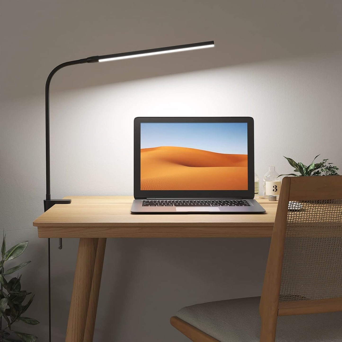 Lepro Small Desk Lamp with Clamp, LED Reading Lamps, 460LM, 5W, White | 3 Color Modes 10 Brightness, Dimmable USB Clip on Desk Light with Gooseneck Swing Arm for Nail, Home Office and Dorm
