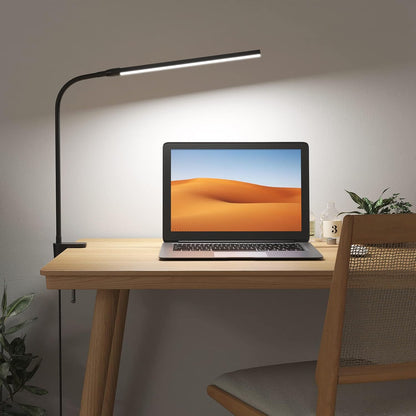 Lepro Small Desk Lamp with Clamp, LED Reading Lamps, 460LM, 5W, White | 3 Color Modes 10 Brightness, Dimmable USB Clip on Desk Light with Gooseneck Swing Arm for Nail, Home Office and Dorm