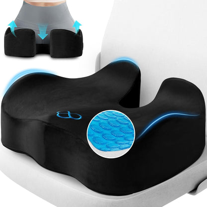 CushyOasis Seat Cushion, Gel Memory Foam Office Chair Cushions, (Black) | Chair Cushion, Anti-Slip Bottom & Removable Cover Tailbone Pain Relief Cushion, Memory Foam Seat Cushion for Office