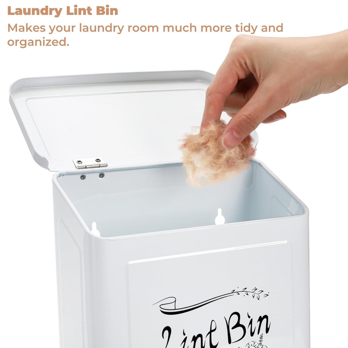 Tlence Magnetic Lint Bin for Laundry Room, Wall Mounted Dryer Lint Trash Can with Brush and Lid for Dryer, Space Saving Metal Lint Basket for Laundry Room Decor