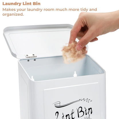 Tlence Magnetic Lint Bin for Laundry Room, Wall Mounted Dryer Lint Trash Can with Brush and Lid for Dryer, Space Saving Metal Lint Basket for Laundry Room Decor