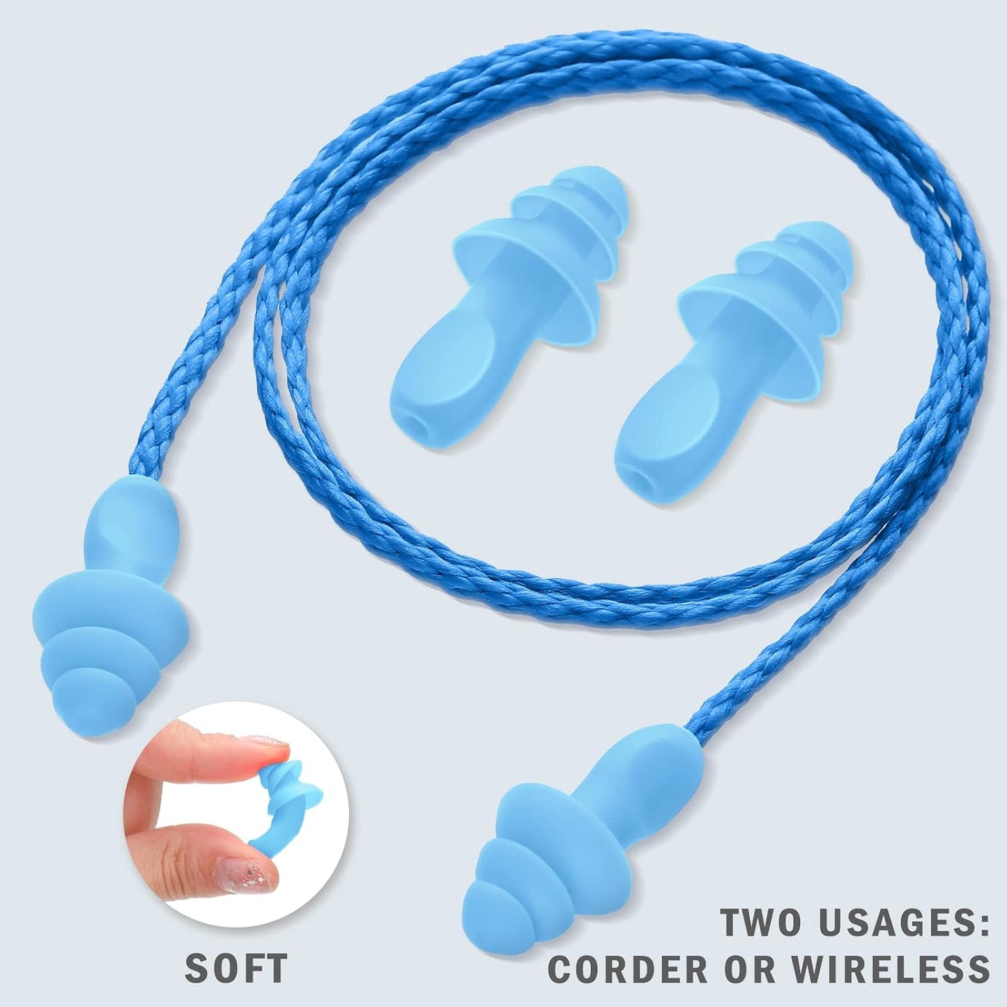 20 Pairs Corded Ear Plugs Reusable Silicone Earplugs with String Banded Ear Plug for Sleeping Noise Cancelling Noise Reduction Hearing Protection(Blue-Orange)