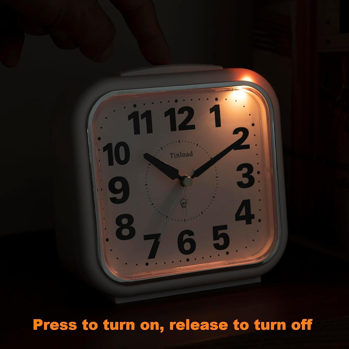 Tinload 5.5" Large No Ticking Analog Alarm Clock,Silent Readable for Seniors,Easy to Set,Gradual Rise Alarm,Big Numbers,Gentle Wake,Snooze, Lighted on Demand,Battery Operated,Black