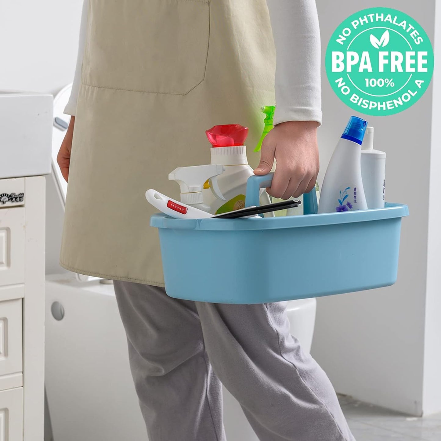 Cleaning Caddy Organizer with Handle, Gray Plastic Bucket for Cleaning Supplies Products, Cleaning Tool Storage Tote, 2 Pack