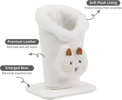 Plush Lined Eyeglasses Holder, Cute Magnetic PU Leather Glasses Stand Case for Women Men Kids