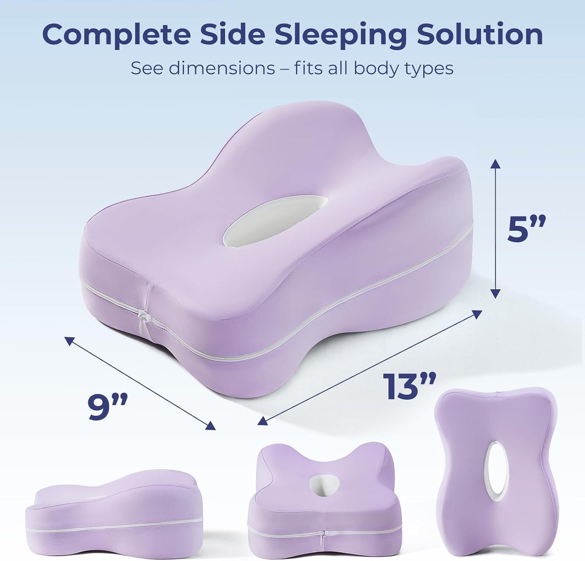13" Extended-Length Knee Pillow for Side Sleepers with Full Thigh Support
