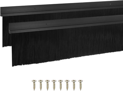M METERXITY 2Pack Door Sweep - 39" Door Bottom Brush Heavy Duty Seal Draft Stopper Aluminum Base with 20mm Brush, Adhesive/Screw Installation for Interior/Exterior/Garage/Sliding Doors, Black