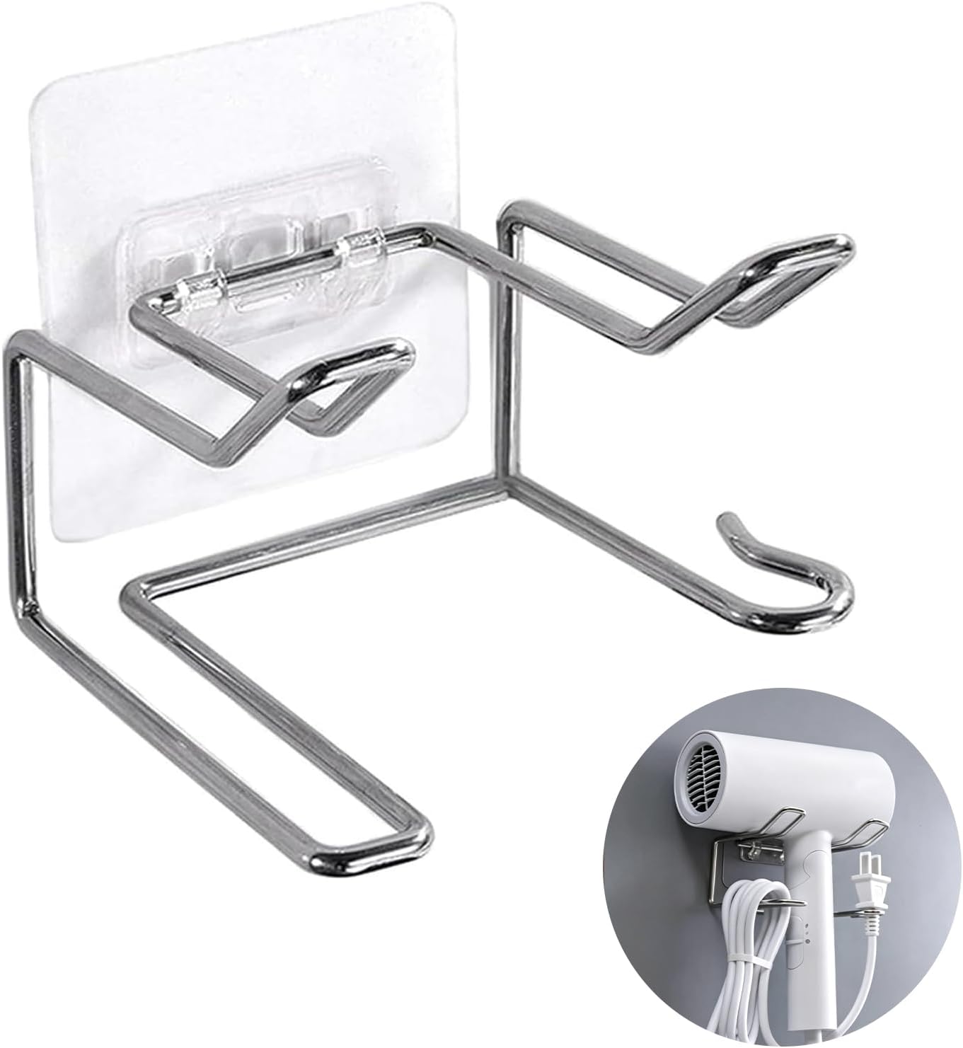 Universal Hair Dryer Holder Wall Mounted, Over Cabinet Door Hair Dryer Organizer, No Drill Self Adhesive Blow Dryer Rack, Bathroom Hair Tool Storage for Hair Brush, Curling Iron, Straightener