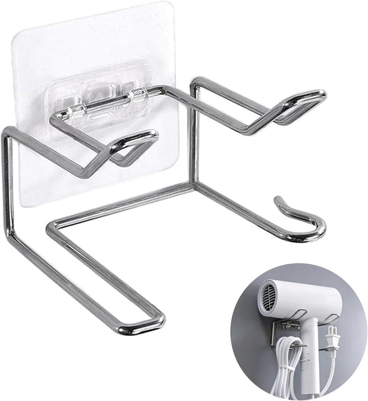 Universal Hair Dryer Holder Wall Mounted, Over Cabinet Door Hair Dryer Organizer, No Drill Self Adhesive Blow Dryer Rack, Bathroom Hair Tool Storage for Hair Brush, Curling Iron, Straightener