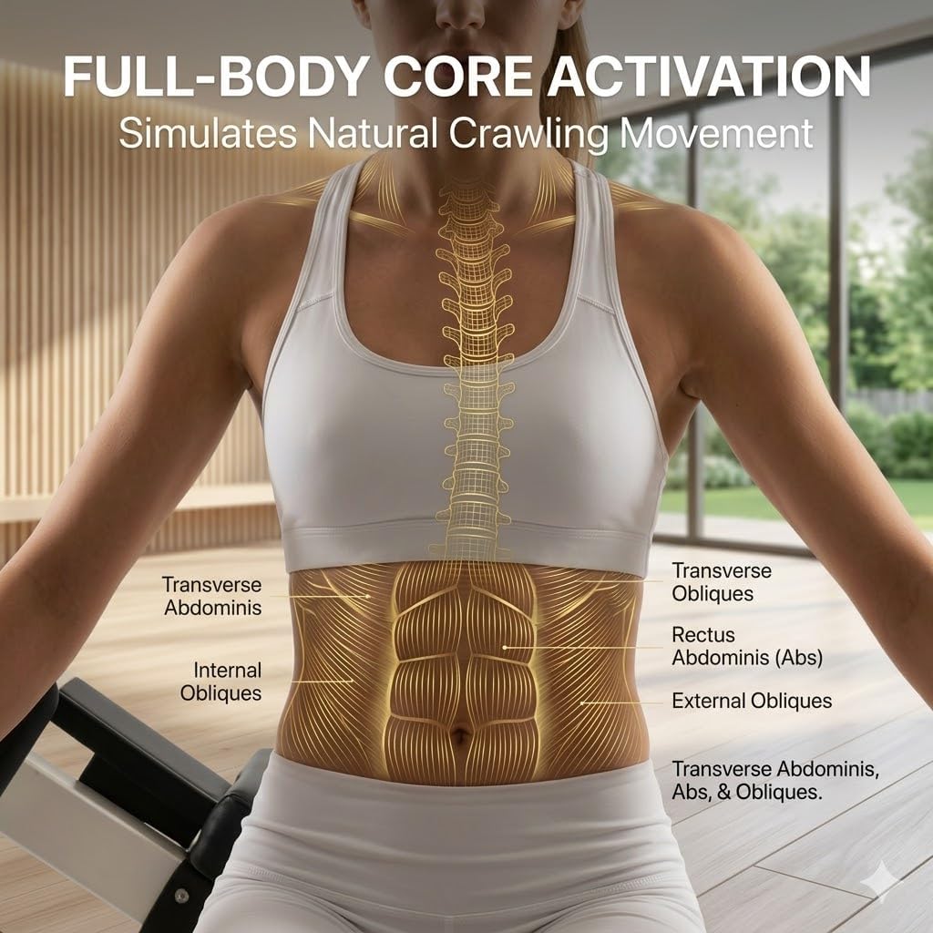 Crawling Training Machine Spine Twist & Stretch Trainer Effective Waist & Spine Workout, 3 Adjustable Height LED Counter 230kg Capacity,Detachable,for Full-Body Workout (Black, 57in)