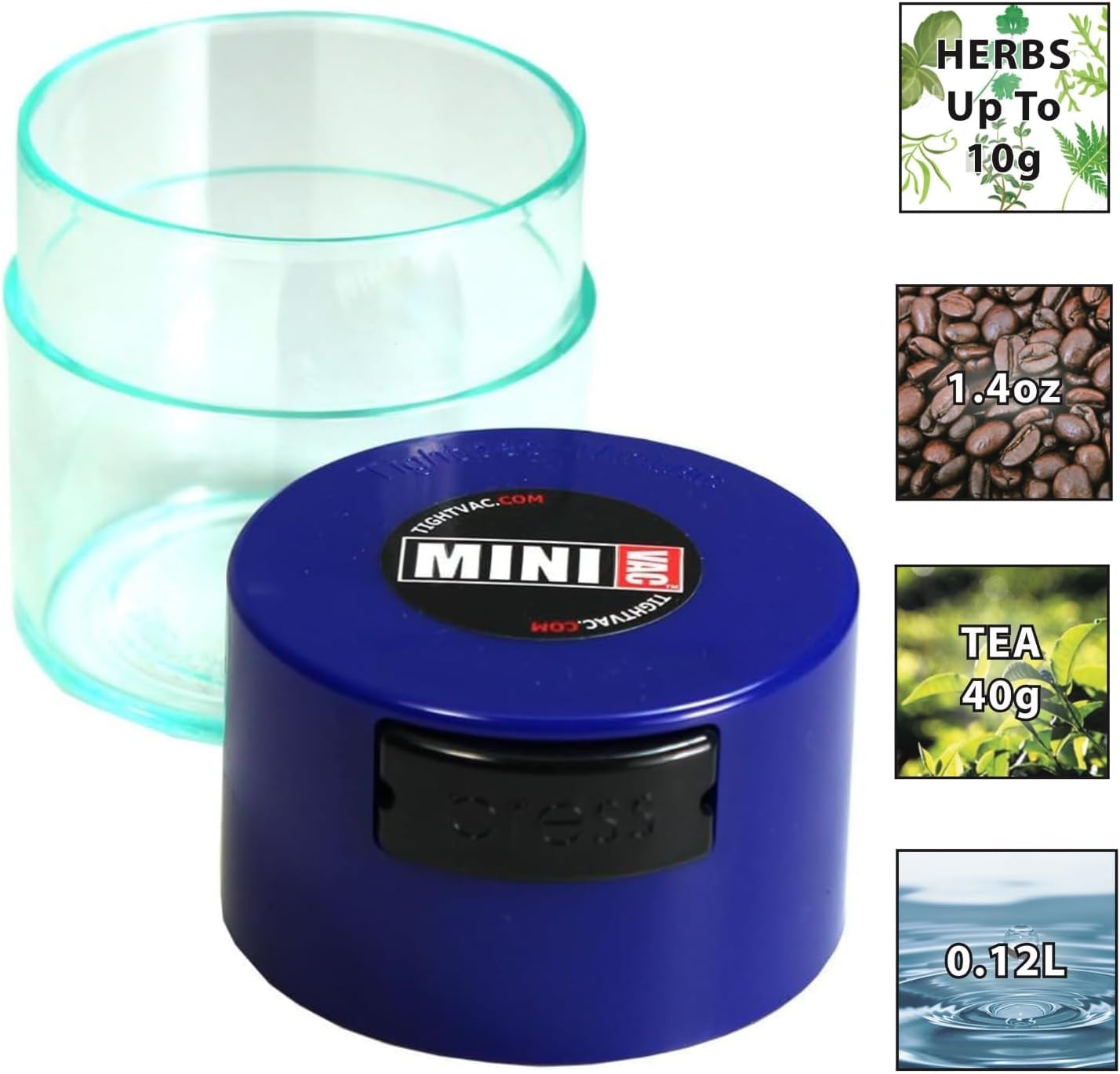 Minivac - 10g to 30 grams Airtight Multi-Use Vacuum Seal Portable Storage Container for Dry Goods, Food, and Herbs - Green Clear