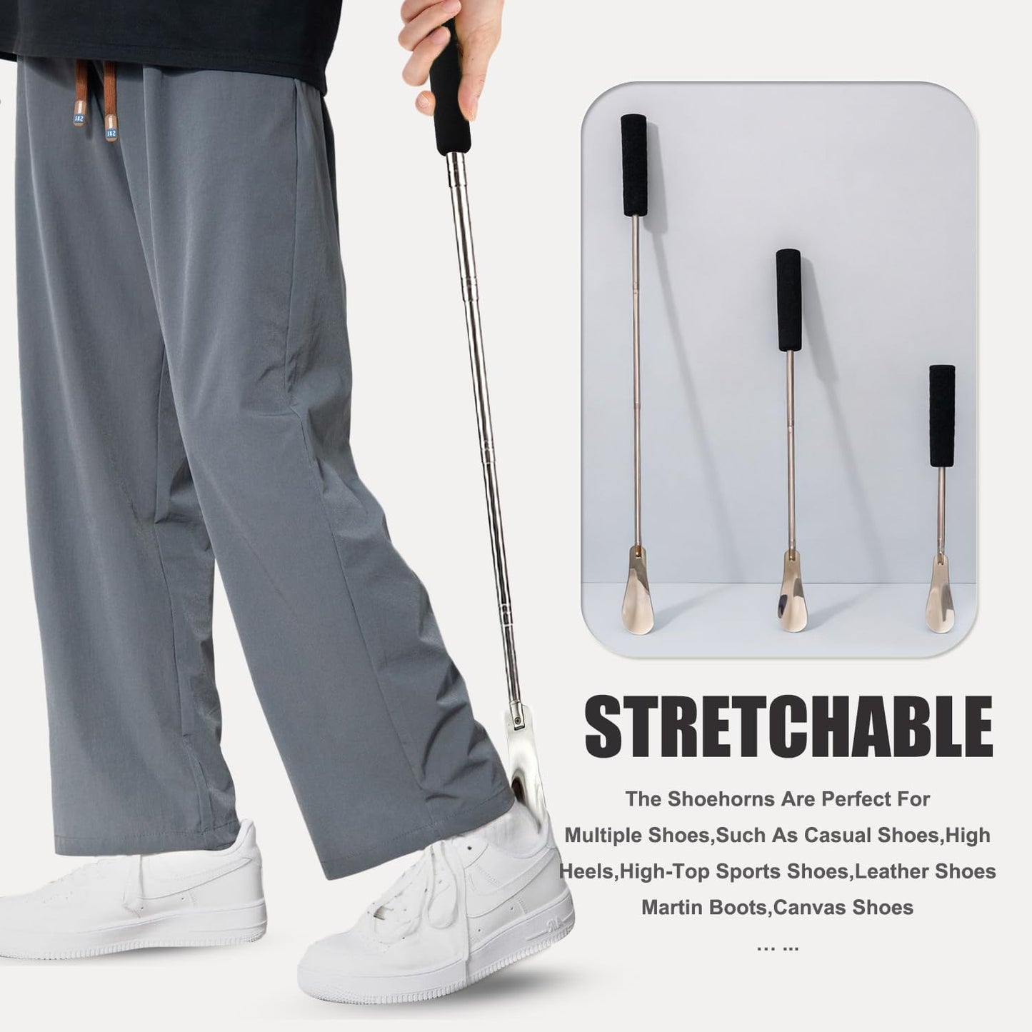 Stainless Steel Shoe Horn Long Hadnle Telescopic Shoehorn Retractable Shoehorn Adjustable Shoe Puller Shoe Aids | Stainless Steel Shoe Horn Long Hadnle Telescopic Shoehorn Retractable Shoehorn Adjustable