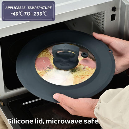 Vented Tempered Glass Universal Lid for Pot Pan Skillet with Heat Resistant Silicone Rim Microwave Splatter Lid Cover Microwave Safe Fit 11.5" 12" 12.5" Cookware, Dishwasher Safe Black