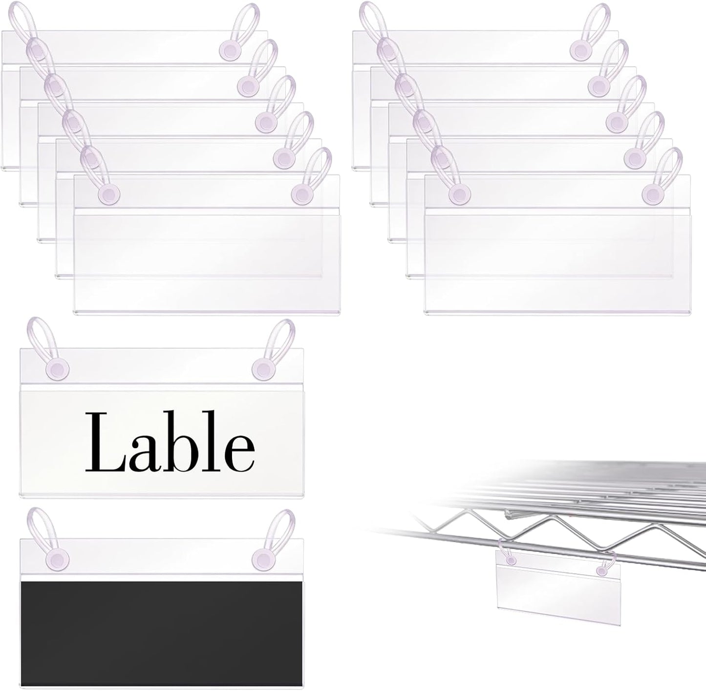 Basket Label Holders, ELEMGULY 30PCS Plastic Basket Label Clips with Easy Button Lock Design, Wire Shelf Label Holder Wire Rack Display Holder Price Sign for Home Market (60pcs Label Paper Included)