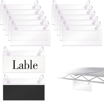 Basket Label Holders, ELEMGULY 30PCS Plastic Basket Label Clips with Easy Button Lock Design, Wire Shelf Label Holder Wire Rack Display Holder Price Sign for Home Market (60pcs Label Paper Included)