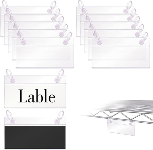 Basket Label Holders, ELEMGULY 30PCS Plastic Basket Label Clips with Easy Button Lock Design, Wire Shelf Label Holder Wire Rack Display Holder Price Sign for Home Market (60pcs Label Paper Included)