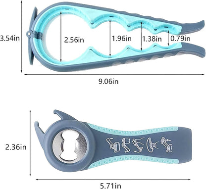 Jar Opener for Seniors with Arthritis,Jar Opener for Weak Hands,5-in-1 Bottle Opener,4-in-1 Can Opener (A-Blue)