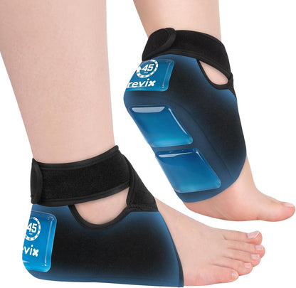 REVIX 2-Pack 45-Min Heel Ice Pack Wrap for Tendonitis & Plantar Fasciitis | Lightweight Wrap with Adjustable Strap for Men & Women, Cooling Comfort for Heel Bursitis, Swelling & Soreness, Reusable Gel