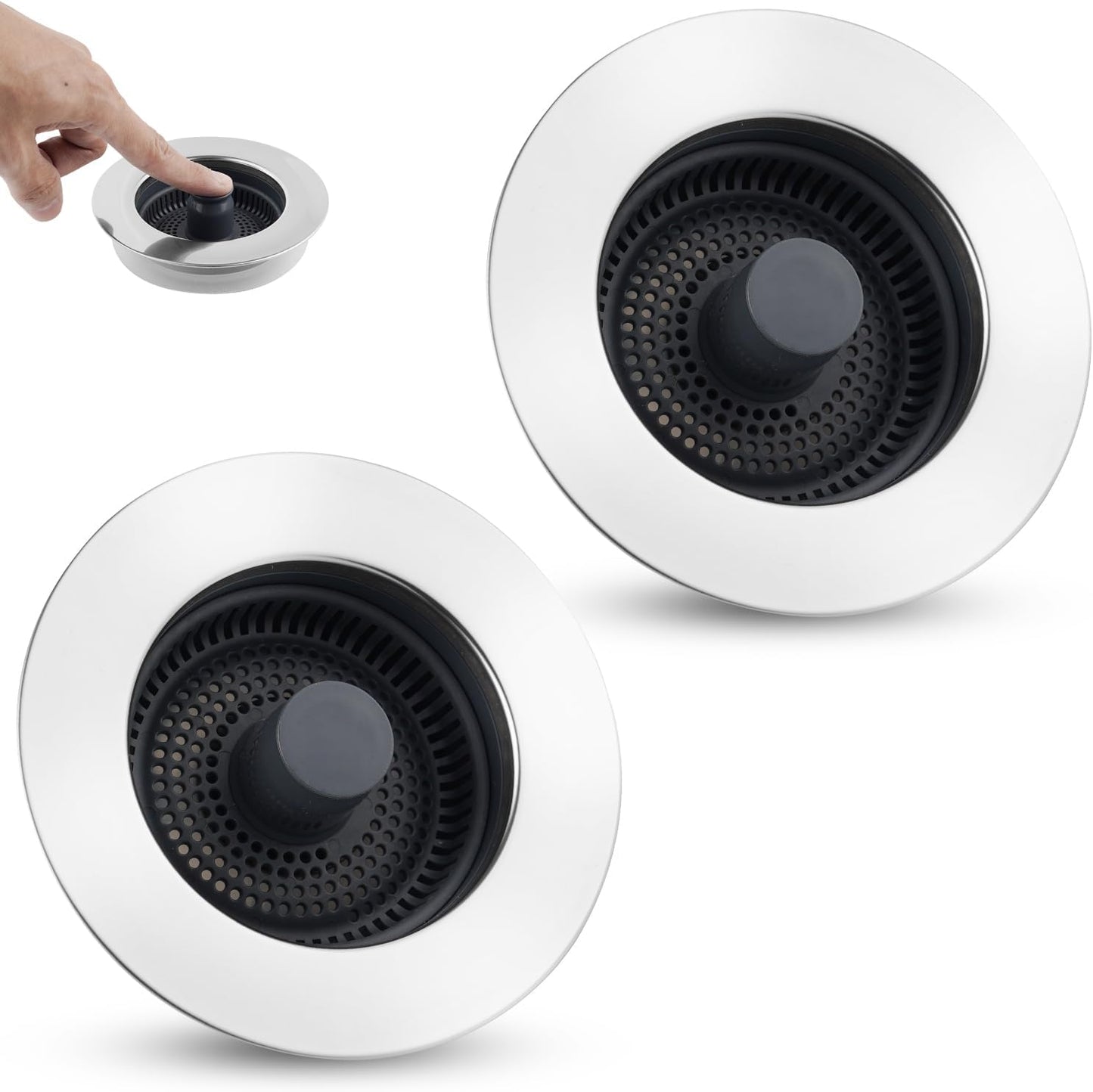 Universal 3 in 1 Kitchen Sink Drain Strainer Stopper Combo, Matte Black | Stainless Steel Shell Pop Up Sink Stopper for US Standard 3-1/2 inch Drain Filter, Anti-Clog and Easy Clean