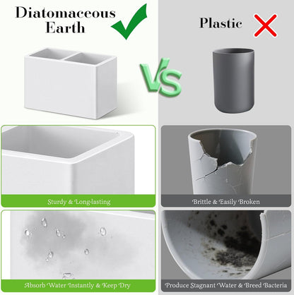 Luxspire Diatomite Toothbrush Holder, 2 Slots, Marble White | Fast Drying, Diatomaceous Earth, Electric Tooth Brush and Toothpaste Organizer, For Bathroom Kitchen Vanity Countertop