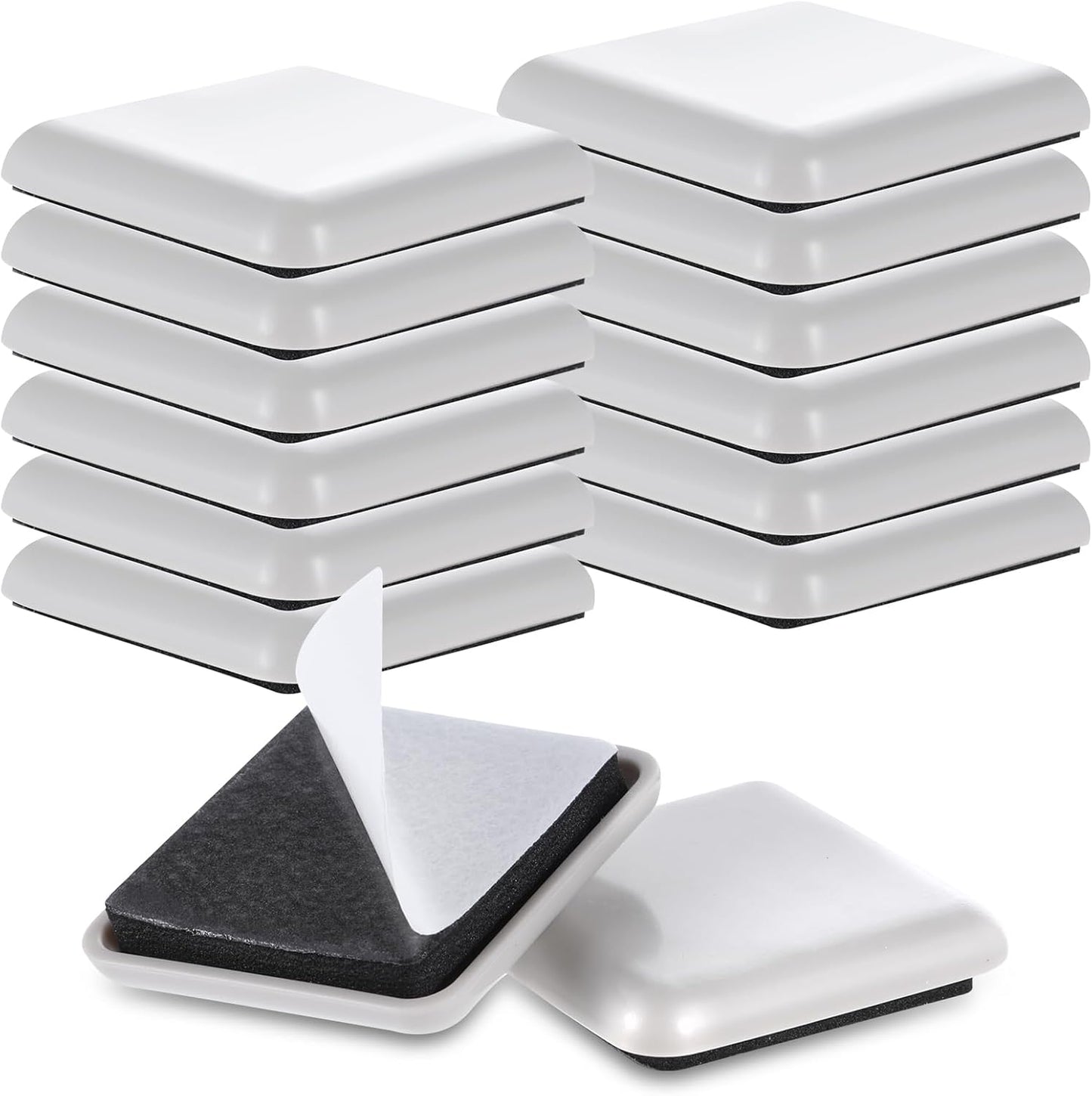 12Pcs Furniture Sliders, Square Self-Adhesive Furniture Sliders Pads | 1.5 Inches Reusable Furniture Chair Leg Sliders Carpet Sliders for Hardwood Floors Moving Table Desk Bed Sofa Couch Cabinet