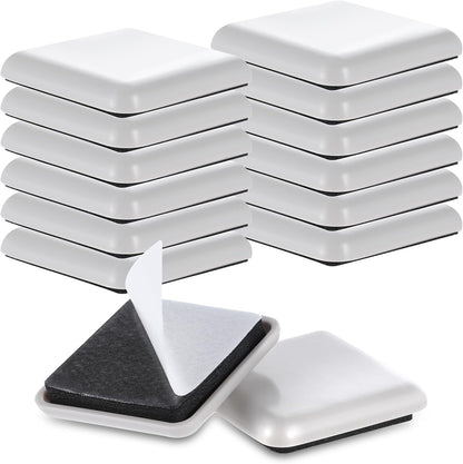 12Pcs Furniture Sliders, Square Self-Adhesive Furniture Sliders Pads | 1.5 Inches Reusable Furniture Chair Leg Sliders Carpet Sliders for Hardwood Floors Moving Table Desk Bed Sofa Couch Cabinet