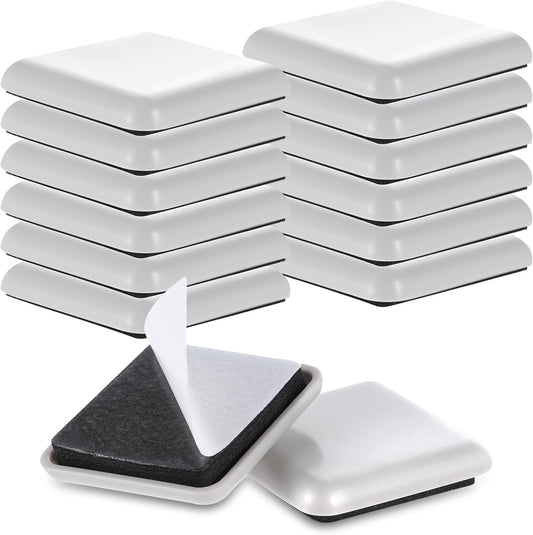 12Pcs Furniture Sliders, Square Self-Adhesive Furniture Sliders Pads | 1.5 Inches Reusable Furniture Chair Leg Sliders Carpet Sliders for Hardwood Floors Moving Table Desk Bed Sofa Couch Cabinet