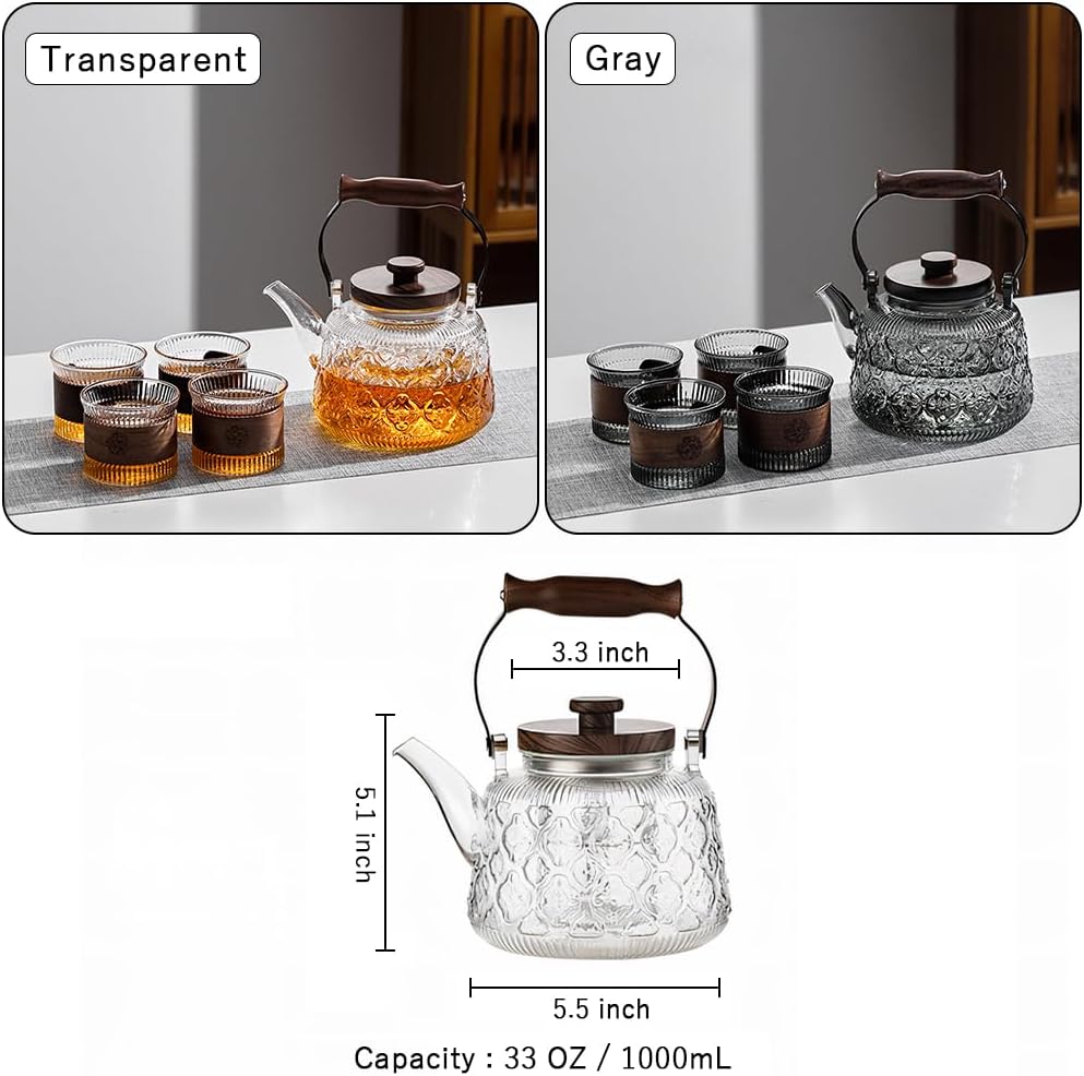 Stovetop Safe Glass Teapot with Malus Spectabilis Pattern Removable Infuser Fine Borosilicate Tea Pot perfect for Fruit Flowering Tea Canister Premium Quality Tea Kettle Gift(Transparent)