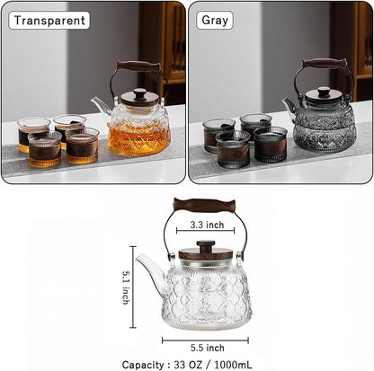 Stovetop Safe Glass Teapot with Malus Spectabilis Pattern Removable Infuser Fine Borosilicate Tea Pot perfect for Fruit Flowering Tea Canister Premium Quality Tea Kettle Gift(Transparent)