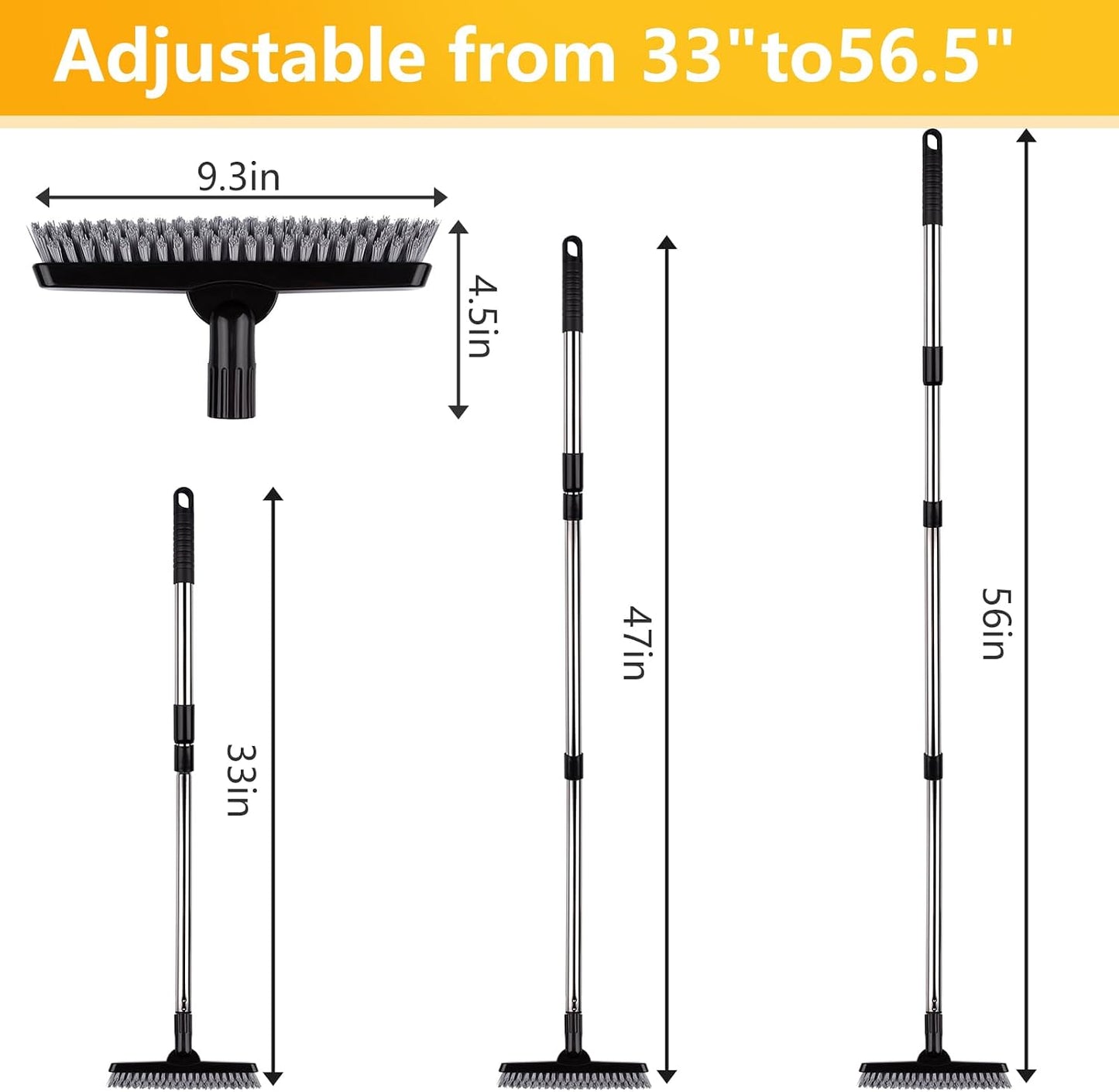 2 Pack Grout Brush with Long Handle, 56.5'' Swivel Grout Cleaning Brush,V-Shape Grout Scrub Brush, Extendable Handle Grout Cleaner Brush for Tile Floors，Bathroom,Baseboard,Shower,Corner