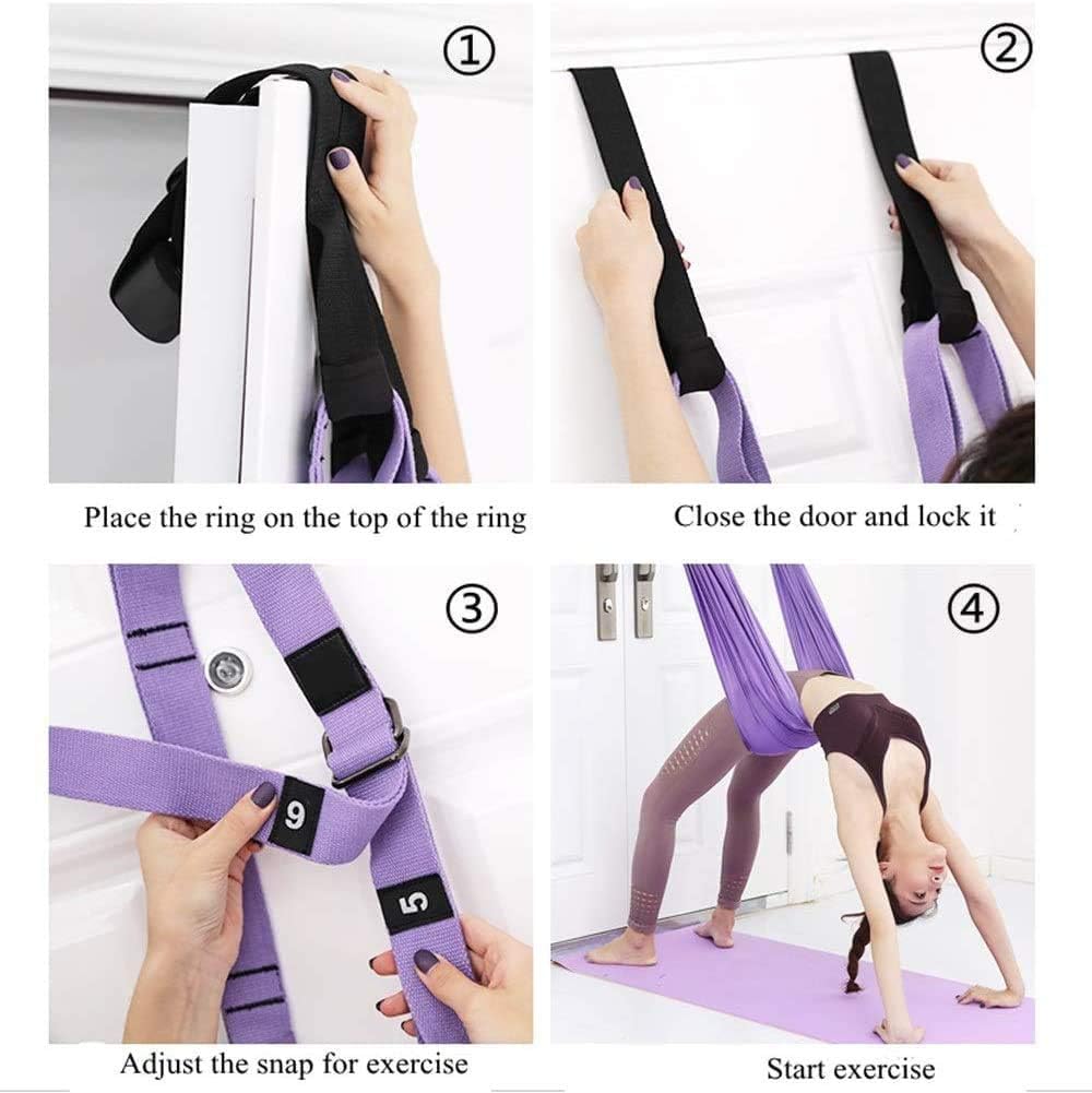 Yoga Stretching Strap, Adjustable Leg Stretcher Waist Back Stretch Band with Door Anchor, Flexibility Backbend Trainer for Aerial Yoga, Pilates, Ballet, Dance