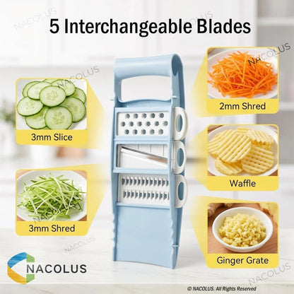 NACOLUS Handheld Mandoline Slicer for Kitchen, Vegetable Slicer Multi Blade Potato Chip, Veggie shredder, Vegetable Cutter, Julienne Shredder and peeler For Small Job In Kitchen Blue