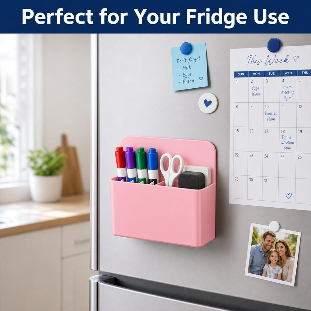 Magnetic Pencil Pen Holder, 2 PCS Magnetic Dry Erase Marker Holder for Whiteboard, Black White Magnet Storage Pencil Cup Case Fridge Organizers Locker Accessories for Office School Teacher Must Haves
