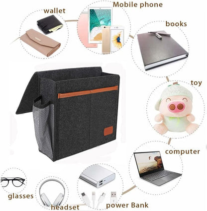 Bedside Caddy, Felt Bedside Storage Organizer, Hanging Storage Bag, Chair Organizer Caddy, Remote, Magazine, Drink Bottle Holder for Hospital, Dorm Bed, Baby Stuff, Office (Light Grey Small)