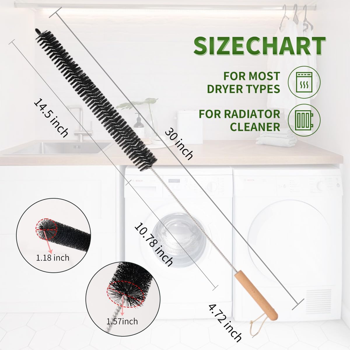 Dryer Vent Cleaner Kit, Refrigerator Coil Brush & Crevice Cleaning Brush | 30 Inch Long Dryer Lint Brush, Washing Machine Cleaning Tools for Household Cleaning, Dryer Trap & Filter