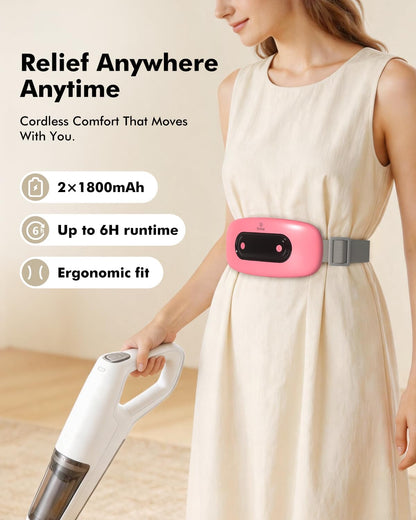 Portable Cordless Menstrual Heating Pad with 4 Heat Levels and 4 Massage Modes,Electric, Fast Large Heating Belly Wrap Belt (Black)