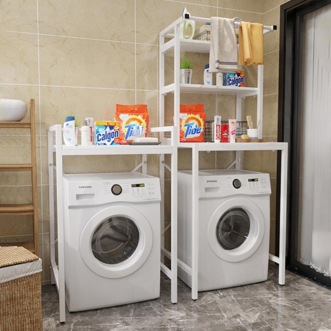 3 Tier Wooden Over The Washer and Dryer Storage Shelf, Bathroom Shelf Washing Machine Storage Shelves Utility Rack Freestanding Laundry Drying Rack Heavy Duty for Bathroom